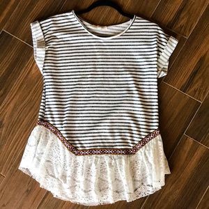 Striped Top with Lace Accent on Bottom